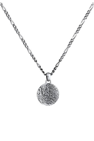KUZZOI Halskette Herren Figaro Halskette Münzanhänger Strukturiert Oxidiert In 925 Sterling Silber