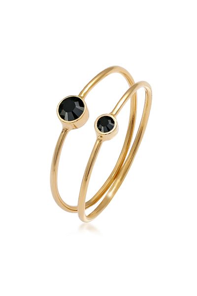 ELLI Ring Ladies Set Filigree With Crystals Black In 925 Sterling Silver