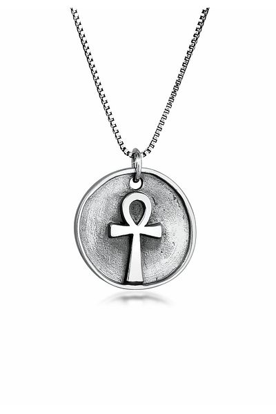 KUZZOI Halskette Herren Münze Anhänger Ankh Kreuz Massiv In 925 Sterling Silber