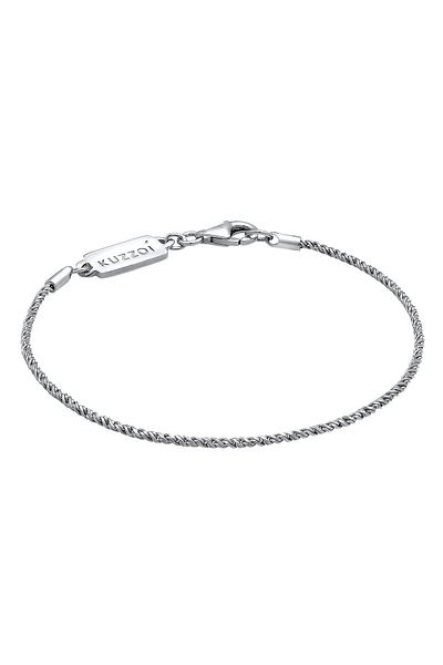 KUZZOI Náramek Pánský náhrdelník ze šňůry Twisted Basic Elegantní oxidovaný v 925 Sterling Silver