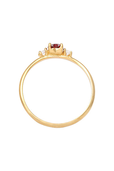 ELLI Inel de logodnă pentru femei, inimă de dragoste cu cristale de zirconiu roșii, din argint 925 placat cu aur