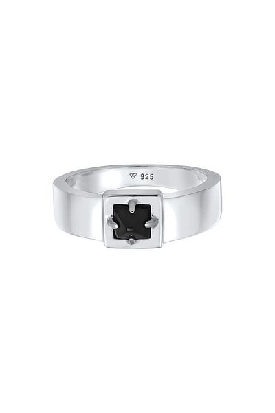 KUZZOI Ring Herren Solitär Pyramide Massiv mit Onyx Edelstein in 925 Sterling Silber