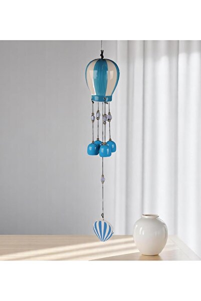 e-life shop Lüks İşlemeli Seramik Uçan Balon Tasarımlı Rüzgar Çanı Kapı Balkon Bahçe Duvar Süsü Ev Hediyesi 40cm