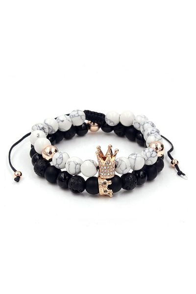 REDz Accessories Set de 2 brățări King/Queen, zirconiu cubic, negru/alb/roz