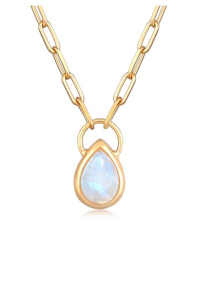 ELLI Halskette Damen Tropfen Anhänger Kette Optik mit Mondstein Edelstein in 925 Sterling Silber vergoldet