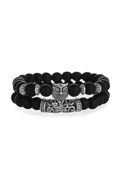 REDz Accessories Set de 2 brățări Boho Bufniță, Mărgele, Elastic, Bufniță, Negru