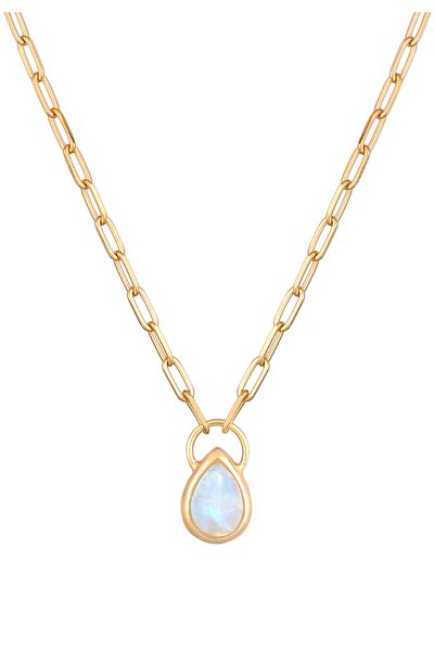 ELLI Halskette Damen Tropfen Anhänger Kette Optik mit Mondstein Edelstein in 925 Sterling Silber vergoldet