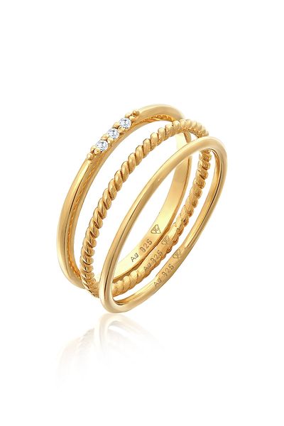 ELLI Ring Ladies Stacking Basic Set Of 3 With Zirconia Crystals In 925 Sterling Silver