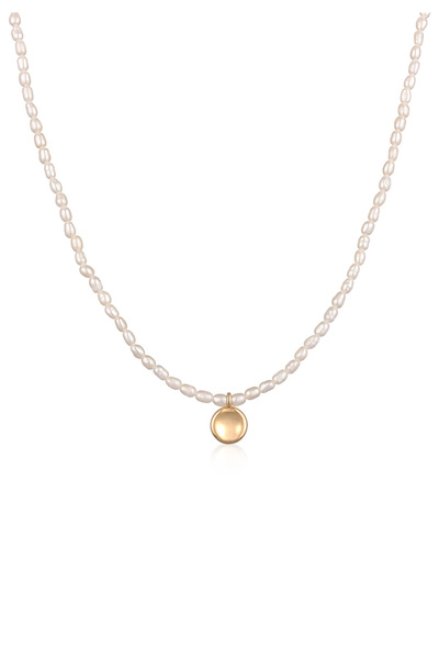 ELLI Halskette Damen runder Anhänger mit Zuchtperlen Süßwasserperlen in 925 Sterling Silber Gold P