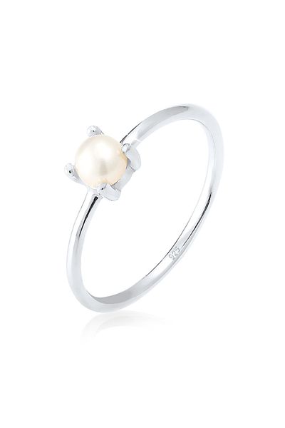 ELLI Ring Damen Solitär mit Süßwasser-Zuchtperle in 925 Sterling Silber