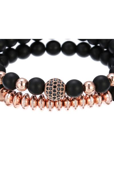 REDz Accessories Set de 2 brățări, cristale de zirconiu, negru/aur roz