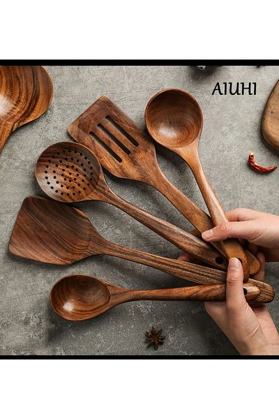 Kitchen 5-piece wooden cooking spoons, acacia wood