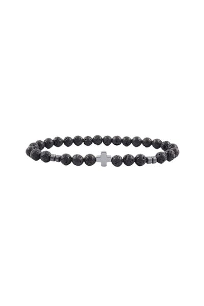 REDz Accessories Brățară Vulcano Cross, Mărgele, Pentru Bărbați, Elastic, La Modă, Negru