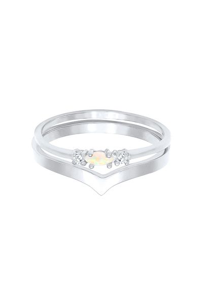 ELLI Set de inele pentru dama Marquise în formă de V de bază, cu cristale de opal sintetic și zirconiu, din Sil Sterling 925