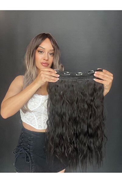 Suzan Peruk Koyu Kestane Afro dalgalı Yarımay çıtçıt saç