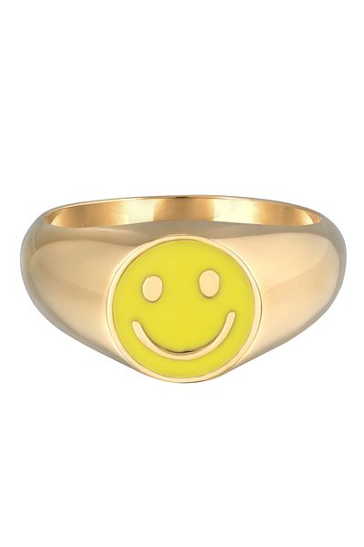 KUZZOI Ring Herren Siegelring mit lächelndem Gesicht und Emaille schwarz aus 925 Sterling Silber