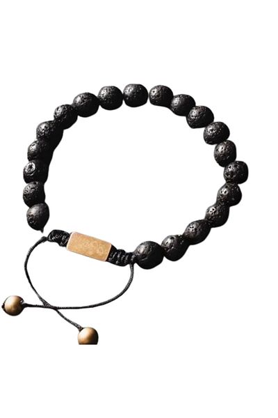 REDz Accessories Brățară unisex, piatră vulcanică, neagră
