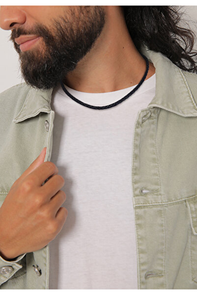 KUZZOI Pánský náhrdelník z pravé kůže, pletený, základní černý, ze sterlingového stříbra 925