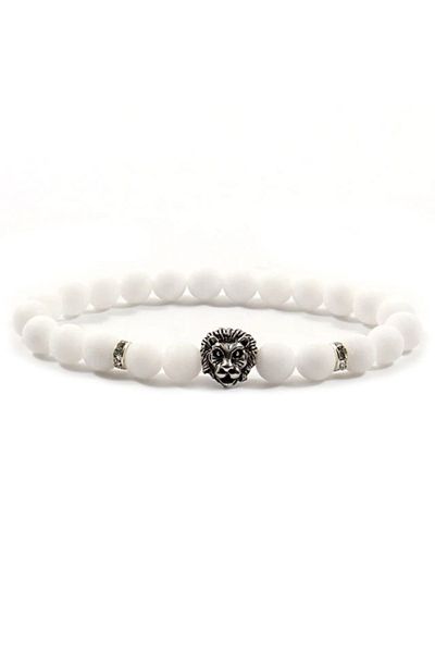 REDz Accessories Brățară cu mărgele Leu, pentru bărbați, cristale de zirconiu, negru/alb