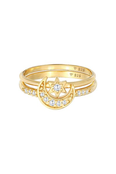 ELLI Stapelring-Set für Damen – Star, Astro Trend, Zirkonium und 925er Sterlingsilber
