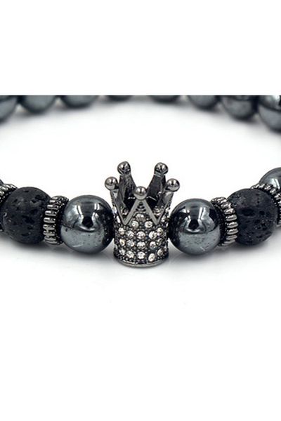 REDz Accessories Brățară King, Coroană cu Pietre Onix, Negru Lucios