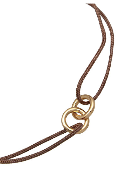 ELLI Dámský náramek Circle Geo Minimal s nylonovou hnědou barvou, pozlacený ze sterlingového stříbra 925