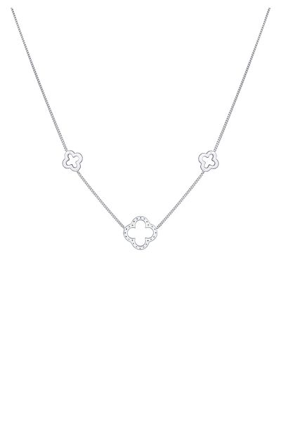 ELLI Colier Doamna Trifoi Simbol Noroc Cu Zirconiu In Argint Sterling 925
