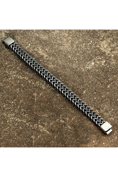 REDz Accessories Βραχιόλι με διπλή πλεξούδα, μαγνητικό δάχτυλο, ανδρικό, ανοξείδωτο ατσάλι, μαύρο