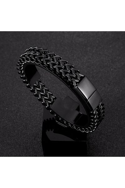 REDz Accessories Brățară cu două legături, bărbați, oțel inoxidabil, negru