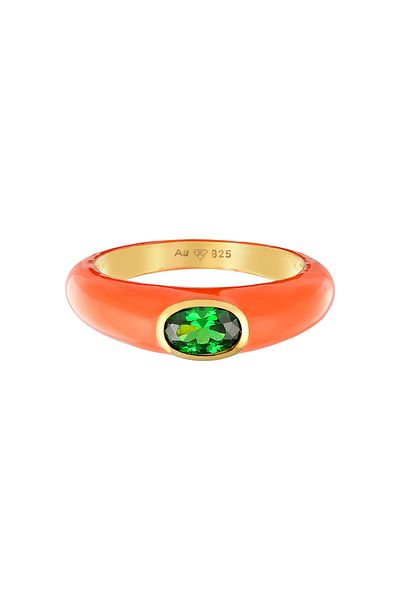 ELLI Damenring – Solitär-Oval-, Orange- und Zirkoniumkristalle, grünes 925er-Sterlingsilber-Gold