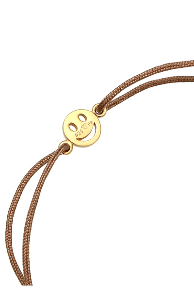 ELLI Dámský náramek se symbolem usmívající se tváře s červeným nylonem, pozlacený stříbrem 925