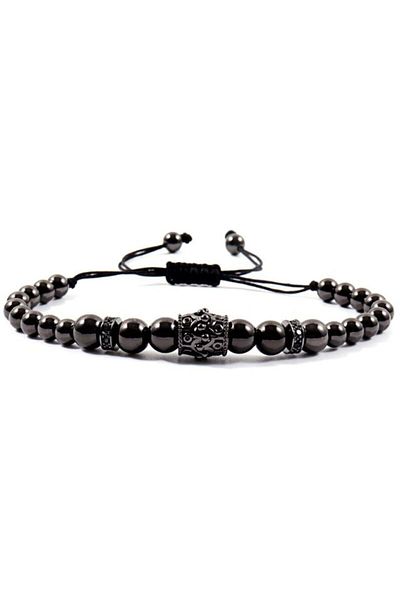 REDz Accessories Brățară Double Crown, mărgele, pentru bărbați, cristale de zirconiu, negru