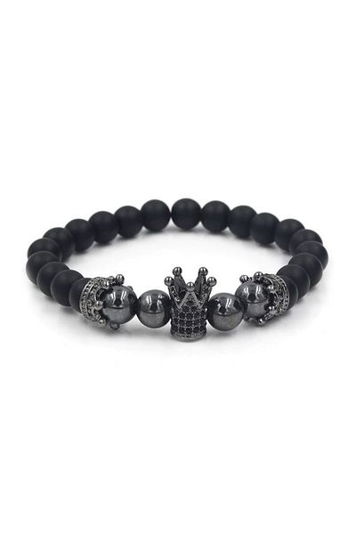 REDz Accessories Brățară King, Coroană cu Pietre Onix, Negru Mat