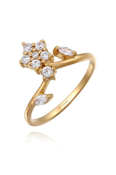 ELLI Ring Zirkonia Blume Glamour 925 Silber Vergoldet