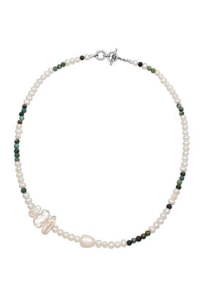 HAZE & GLORY Necklace Süßwasserperlen Afrikanischer Türkis T-bar 925 Silber