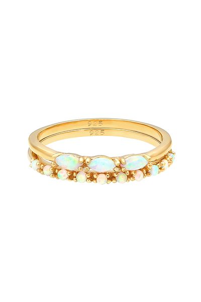 ELLI Ring Double Elegant With Synthetic Opal In 925 Sterling Silver Gold Plated