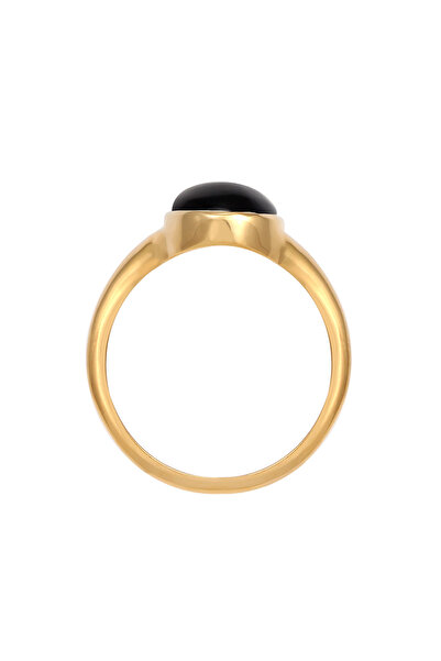 ELLI Inel de damă oval cu onix, placat cu aur, din argint 925