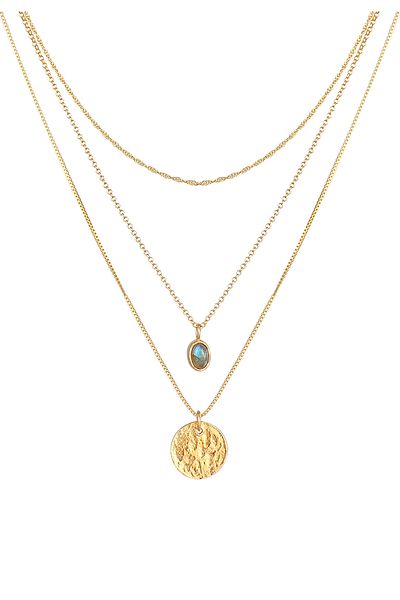 ELLI Halskette Damen Layer Vintage mit Labradorit Plättchen aus 925 Sterling Silber vergoldet