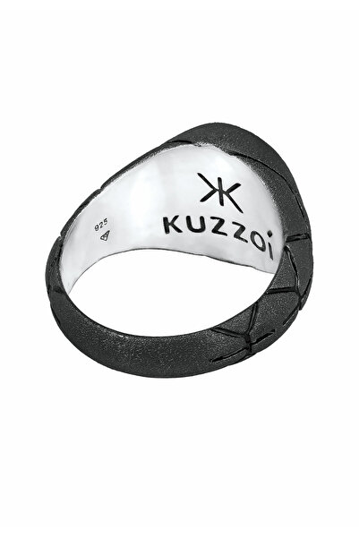KUZZOI Ring Herren Siegelring Oxidiert Schwarz Robust mit Emaille in 925 Sterling Silber