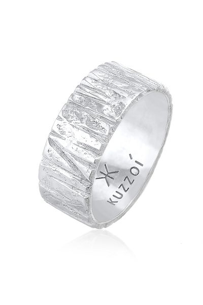 KUZZOI Ring Herren Bandring Struktur Gehämmert Organic Look Trend Aus 925 Sterling Silber