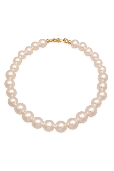 ELLI Damen-Halskette – elegante synthetische Perlen, 925er Sterlingsilber, vergoldet