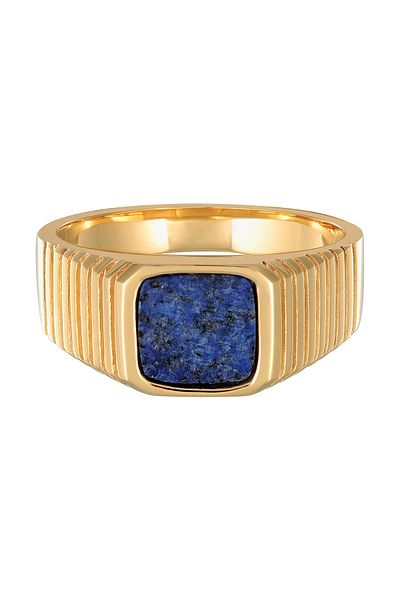 KUZZOI Ring Herren Siegelring Quadrat Massiv Trend mit Sodalith in 925 Sterling Silber vergoldet