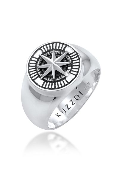 KUZZOI Ring Herren Siegelring Kompass Vintage aus 925 Sterling Silber