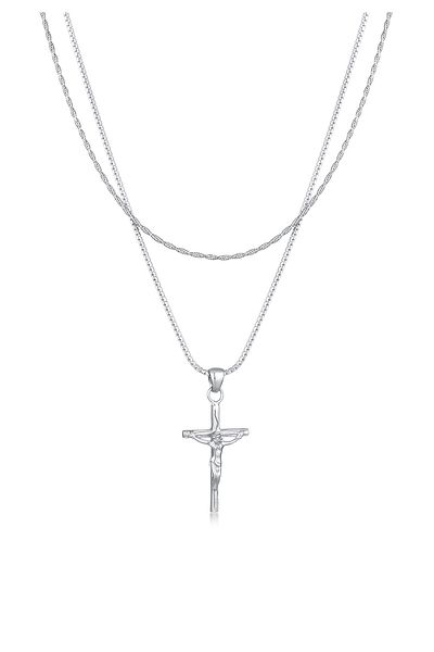 KUZZOI Halskette Herren Layer Kreuz Anhänger Kordel in 925 Sterling Silber