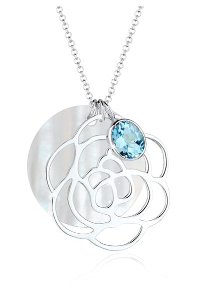 ELLI Halskette Damen Blume Perlmutt Anhänger mit Topas Edelstein in 925 Sterling Silber