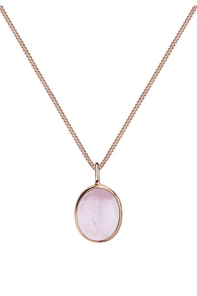 ELLI Halskette Damen Oval Solitär Anhänger mit Rosenquarz in 925 Sterling Silber rosévergoldet