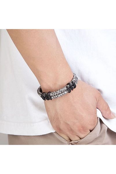 REDz Accessories Brățară Dragon, Bărbați, Piele Naturală, Negru-Alb