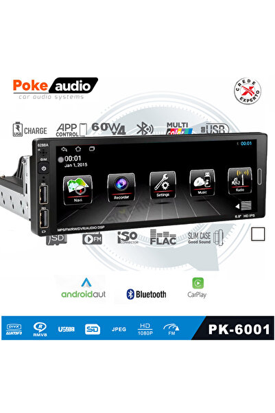 Poke Tek Din Teyp Android 6.9 İnch 2-32 GPS 4x60 Watt 2xusb Şarjlı APP Poke Pk-6001