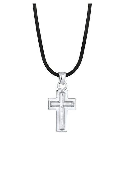 KUZZOI Necklace Kreuz Symbol Anhänger Echtleder Oxid 925er Silber
