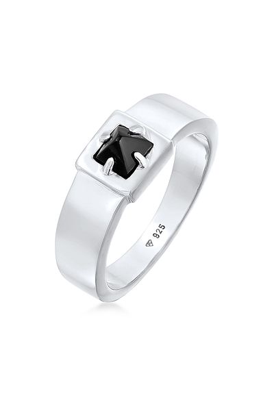 KUZZOI Ring Herren Solitär Pyramide Massiv mit Onyx Edelstein in 925 Sterling Silber